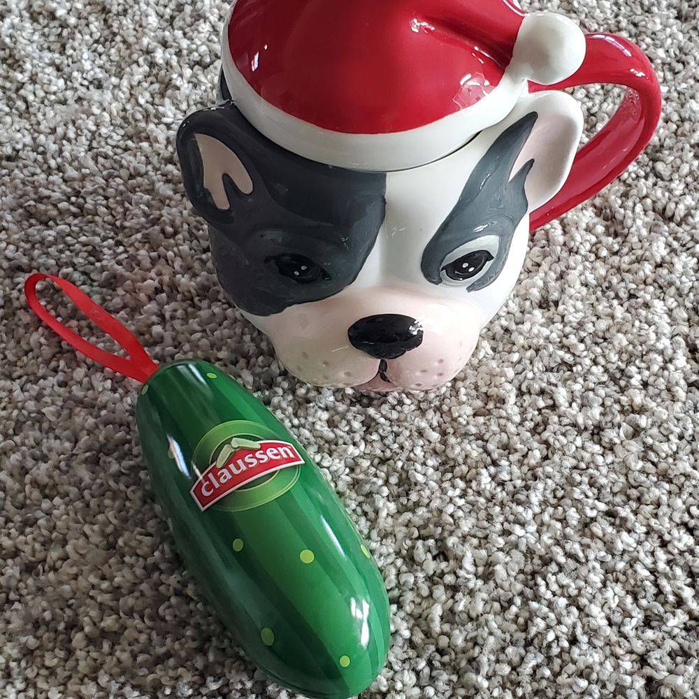 Ceramic Puppy Cup And Pickle Ornamet